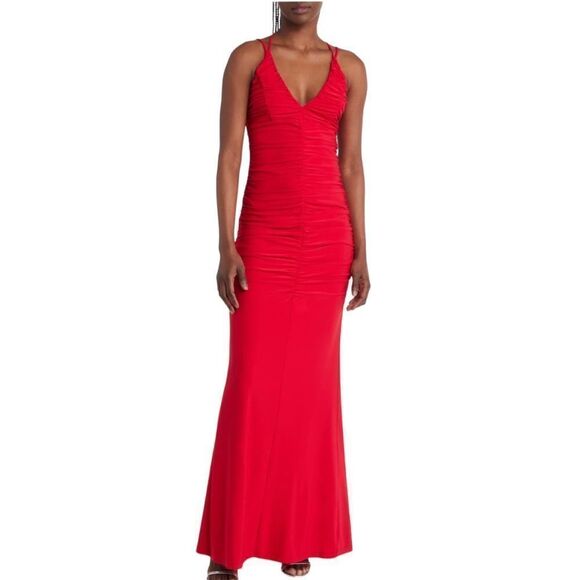 Jump Apparel Ruched Double Strap Jersey Gown‎ Red Size 5/6 - Picture 1 of 8